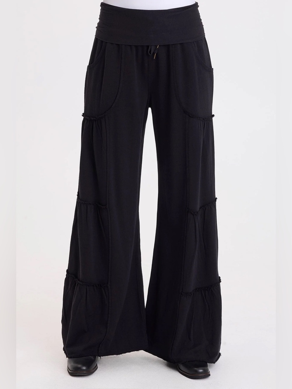 WEARABLES CAROLA SIDE-TIERED WIDE-LEG FLEECE PANT